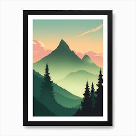 Misty Mountains Vertical Composition In Green Tone 210 Art Print