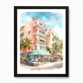 South Beach Miami Neighborhood, Watercolour 2 Art Print