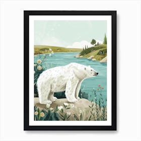 Polar Bear Standing On A Riverbank Storybook Illustration 4 Art Print