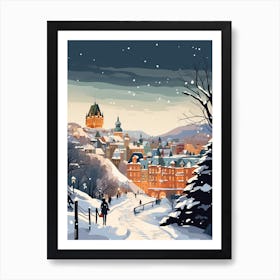 Winter Travel Night Illustration Quebec City Canada 1 Art Print