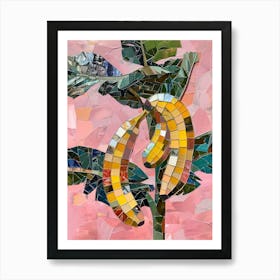 Disco Ball Bananas Pink Mosaic Painting Kitchen Art Print