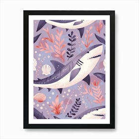 Purple Shark Deep In The Ocean Illustration 3 Art Print