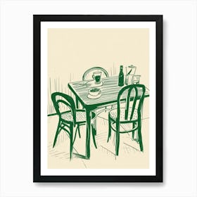 Espresso Breakfast Green Line Art Illustration Art Print