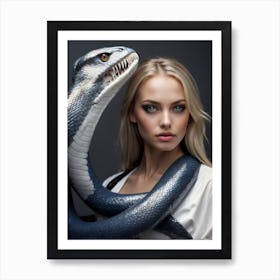 Beautiful Woman With A Snake Art Print