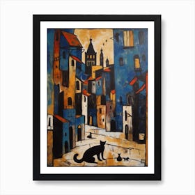Painting Of Venice With A Cat In The Style Of Surrealism, Miro Style 2 Art Print
