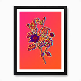 Neon Yellow Sweetbriar Rose Botanical in Hot Pink and Electric Blue n.0034 Art Print