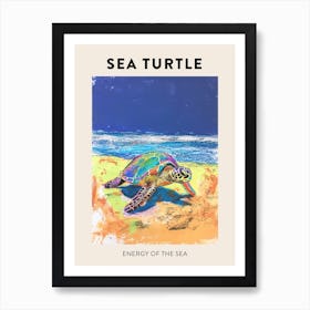 Sea Turtle On The Beach Crayon Doodle Poster 2 Art Print