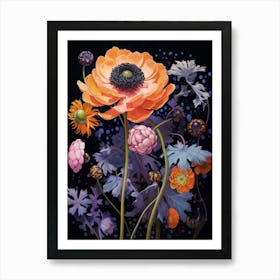 Surreal Florals Scabiosa 2 Flower Painting Art Print