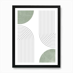 Mid Century Modern Line Art in Sage and Black 1 Art Print