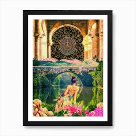 Retro Fantasy Oasis Collage Art Print