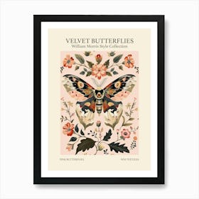 Velvet Butterflies Collection Pink Butterflies William Morris Style 7 Art Print