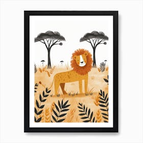 African Lion Hunting In The Savannah Clipart 4 Art Print