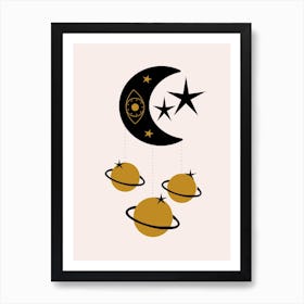 Moon Stars And Planets Art Print