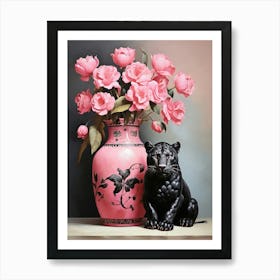 Cat And Roses art print Art Print