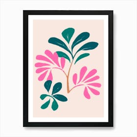 Pink And Green Leaves Art Print