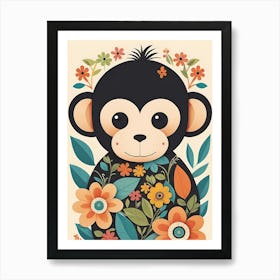 Floral Baby Monkey Nursery Illustration (34) Art Print