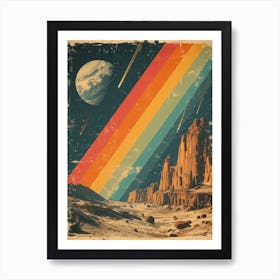 Space Odyssey: Retro Poster featuring Asteroids, Rockets, and Astronauts: Retro Space Art Print