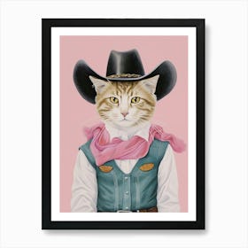 Cowboy Ginger Cat Quirky Western Print Pet Decor 1 Art Print