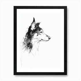 Husky Dog Charcoal Line Art Print