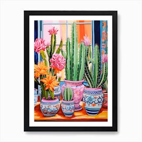 Cactus Painting Maximalist Still Life Chamaecereus Silvestrii Cactus 2 Art Print