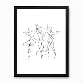 Three Dancers Minimalist Line Art Monoline Illustration Art Print