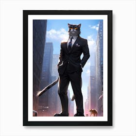 Businessman Wearing Sleek Sunglasses Sporting A Sharp Tailored Suit Standing Confidently In A Bus (1) Poster