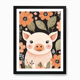 Floral Cute Baby Pig Nursery (14) Art Print