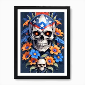 American Flag Floral Face Evil Death Skull (51) Art Print