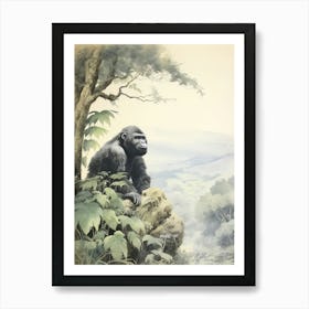 Storybook Animal Watercolour Mountain Gorilla 4 Art Print