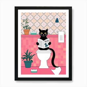 Cat Reading A Book On The Toilet Art Print