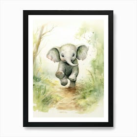 Elephant Painting Running Watercolour 4 Art Print
