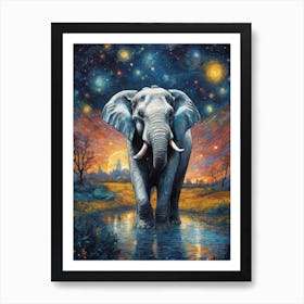 Elephant At Night Art Print