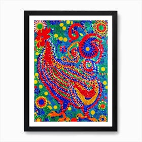 Rooster Yayoi Kusama Style Illustration Bird Art Print