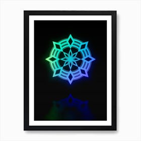 Neon Blue and Green Abstract Geometric Glyph on Black n.0149 Art Print
