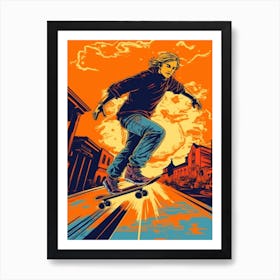 Skateboarding In Helsinki, Finland Comic Style 1 Art Print