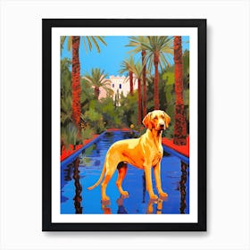 A Painting Of A Dog In Jardin Majorelle Garden, Morocco In The Style Of Pop Art 02 Art Print