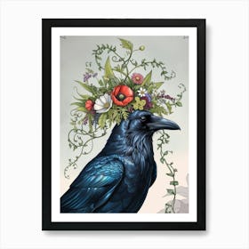 Crow botanical flower beauty 1 Art Print