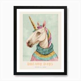 Pastel Storybook Style Unicorn In A Knitted Jumper 2 Poster Art Print