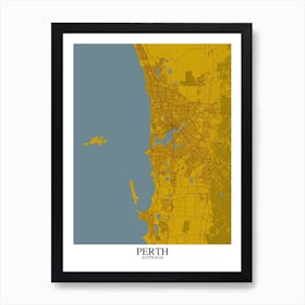 Perth Yellow Blue Map Art Print