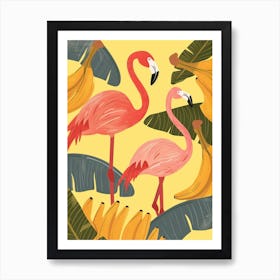 Andean Flamingo And Banana Plants Minimalist Illustration 1 Art Print