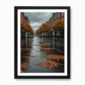 Autumn Leaves On A Wet Street Art Print