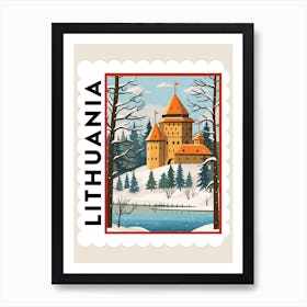 Retro Winter Stamp Poster Trakai Castle Lithuania Art Print