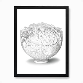 Bowl Of Beauty Peonies White Drawing Art Print