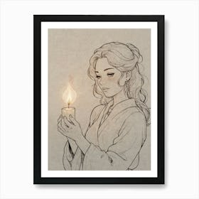 Girl Holding A Candle Art Print