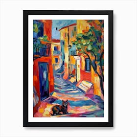 Painting Of Athens Greece With A Cat In The Style Of Fauvism  2 Art Print