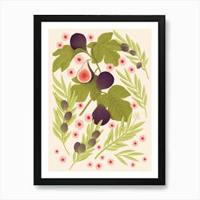 Figs And Olives With Flowers Illustration Art Print