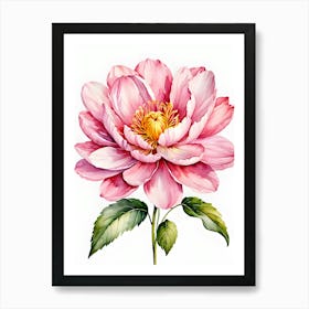 Pink Peony Watercolor Painting 1 Art Print