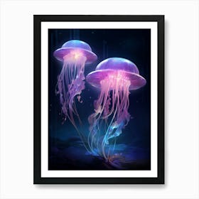 Mauve Stinger Jellyfish Neon Illustration 10 Art Print
