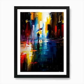 Abstract Of A Man Walking In The Rain Art Print