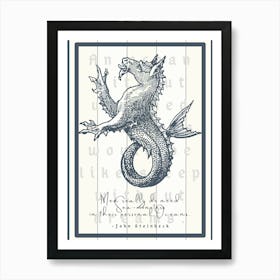 Sea Monster on White Wood Art Print